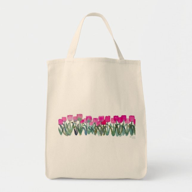 Rosa Tulip Grove Tote Tygkasse (Framsidan)