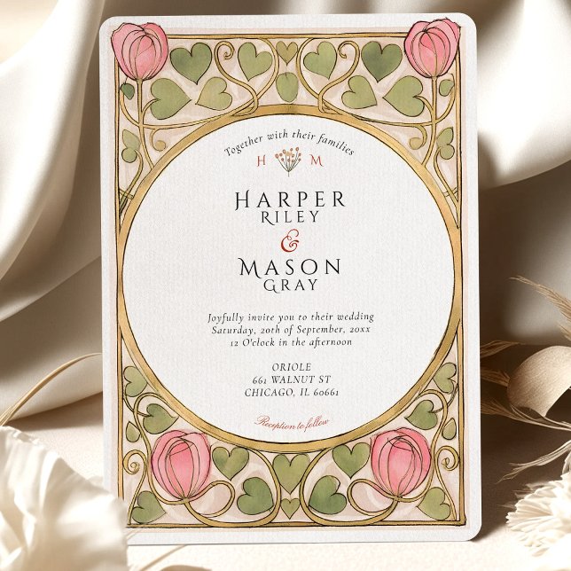 Rosa Tulip & Hearts Bröllop Inbjudningar (Skapare uppladdad)