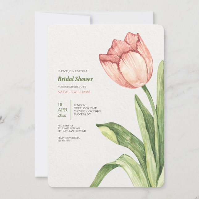 Rosa Tulip Inbjudningskort för möhippan (Framsida)