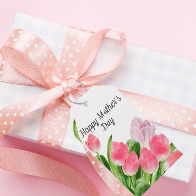 Rosa Tulip Mors dag Presentetikett (Skapare uppladdad)