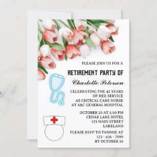 Rosa Tulip Nurse Pension Party Inbjudningar
