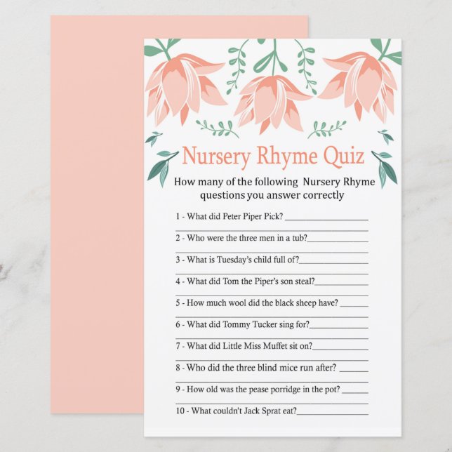 Rosa Tulip Nursery Rhyme Quiz babyduschspel (Fram/baksida)