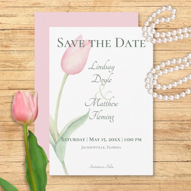 Rosa Tulip Solo Bröllop Spara Datumet (Pink Tulip Solo Wedding Save The Date)
