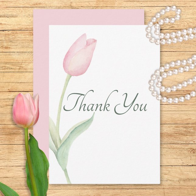 Rosa Tulip Solo Bröllop Tack Kort (Pink Tulip Solo Wedding Thank You Card)