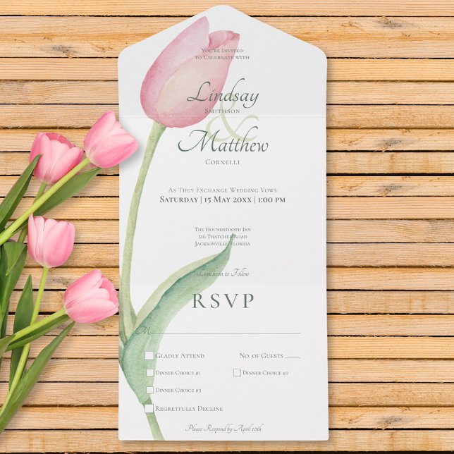  Rosa Tulip Solo Modern Middag (Blush Pink Tulip Solo Modern Dinner All In One Invitation)