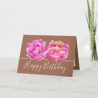 Rosa Tulip Söt Blommigt Bouquet Birthday Kort