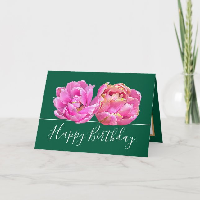 Rosa Tulip Söt Blommigt Bouquet Birthday Kort (Framsida)