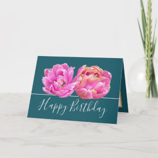 Rosa Tulip Söt Blommigt Bouquet Birthday Kort