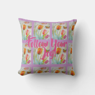 Rosa Tulip Tulips Blommigt Watercolor Lila Cushion Kudde