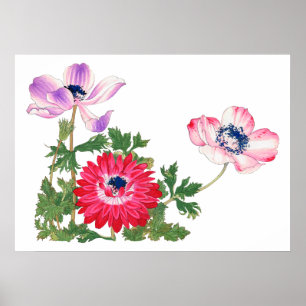 Rosa tulip, vintage japansk konst poster