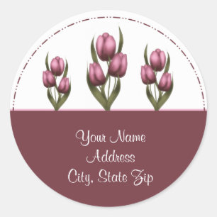 Rosa Tulips Adress Stickers Runt Klistermärke