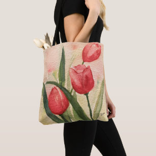 Rosa Tulips All-over-Print Tote, skuldertote Tygkasse