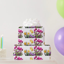 Rosa Tulips and Daffodils Wrapping Papper Presentpapper