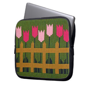 Rosa Tulips Artisan Crochet Print Electronics Bag Laptop Fodral