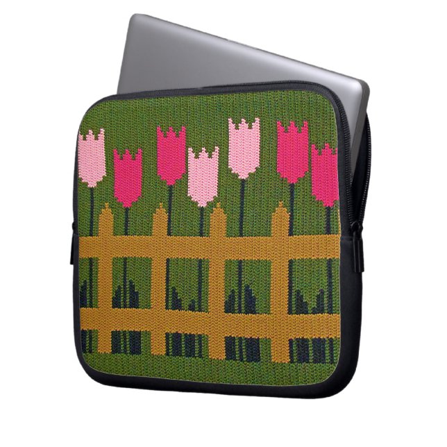 Rosa Tulips Artisan Crochet Print Electronics Bag Laptop Fodral (Framsidan Vänster)