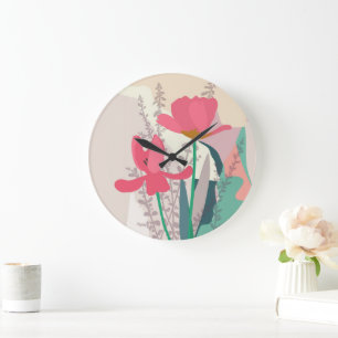 Rosa Tulips Artistic Modern Färg blockerar hemmet Stor Klocka