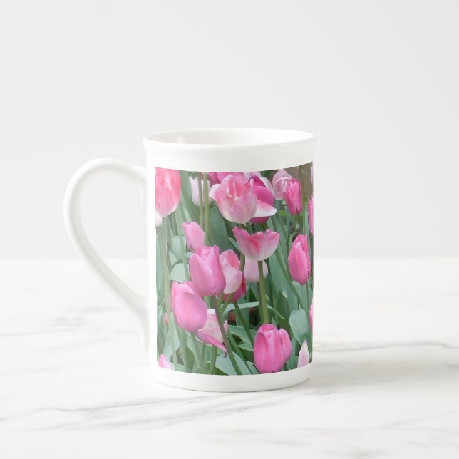 Rosa Tulips Benporslin Mugg (Vänster)