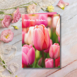 Rosa Tulips Birthday Önskemål Hälsning Kort