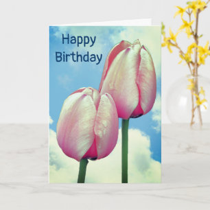Rosa Tulips Blå himmel Birthday Kort