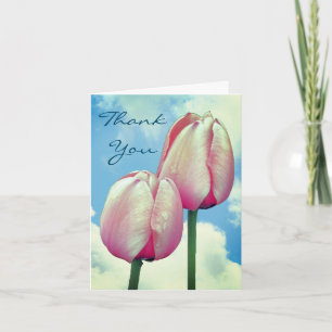 Rosa Tulips Blå himmel Blommigt - tack för ditt ko Kort