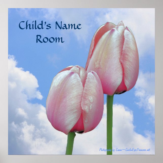 Rosa Tulips Blå himmel Nature Kids Room Wall Poste Poster (Framsidan)