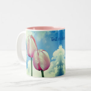 Rosa Tulips Blå himmel Personlig Natur Två-Tonad Mugg