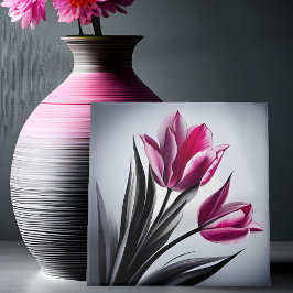 Rosa Tulips Bläck Sketch Kakelplatta