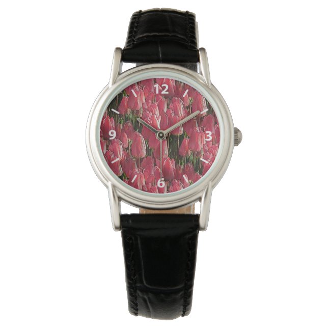 Rosa Tulips Blommigt Armbandsur (Framsida)