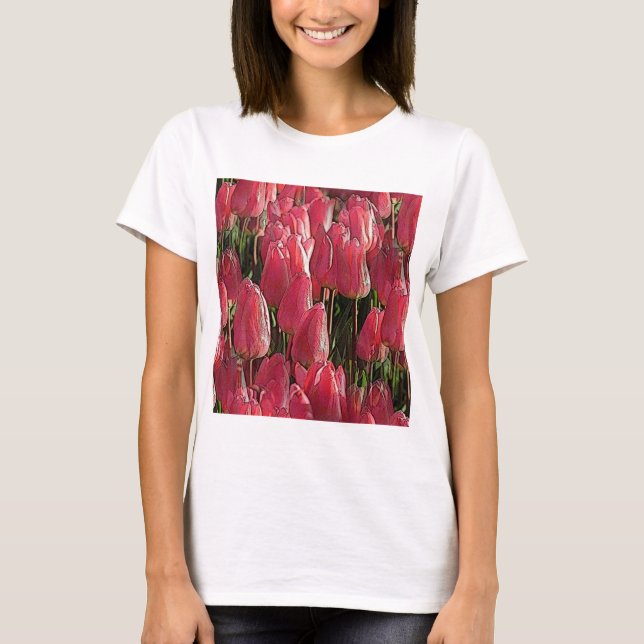 Rosa Tulips Blommigt T Shirt (Framsida)