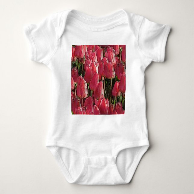 Rosa Tulips Blommigt T Shirt (Framsida)