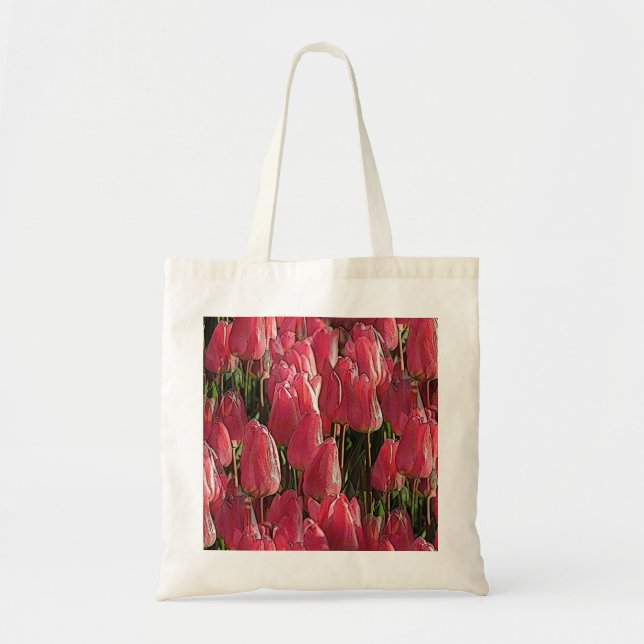 Rosa Tulips Blommigt Tygkasse (Framsidan)