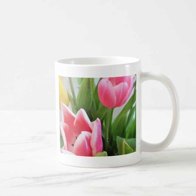 Rosa Tulips, Blommigt Vår Bouquet, blommor Kaffemugg (Höger)
