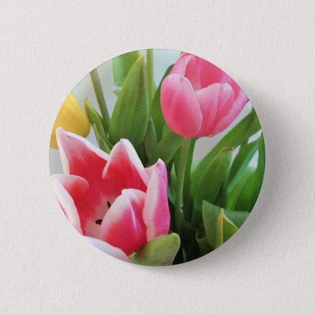 Rosa Tulips, Blommigt Vår Bouquet, blommor Knapp (Framsida)