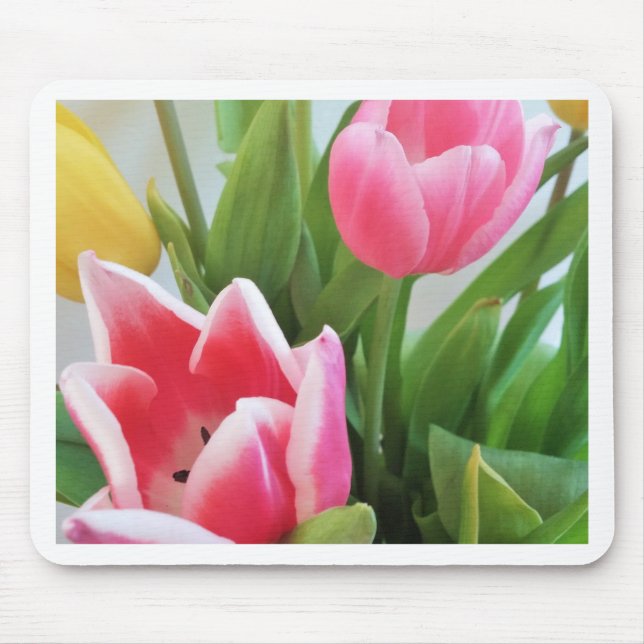 Rosa Tulips, Blommigt Vår Bouquet, blommor Musmatta (Framsidan)