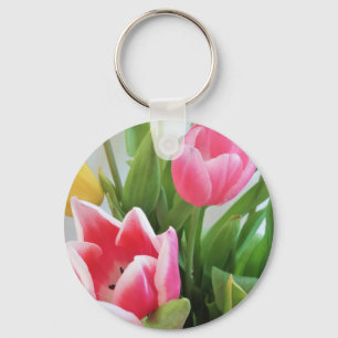 Rosa Tulips, Blommigt Vår Bouquet, blommor Nyckelring