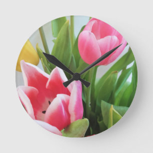 Rosa Tulips, Blommigt Vår Bouquet, blommor Rund Klocka
