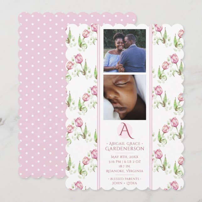 Rosa Tulips Flicka-meddelande Meddelande (Fram/baksida)