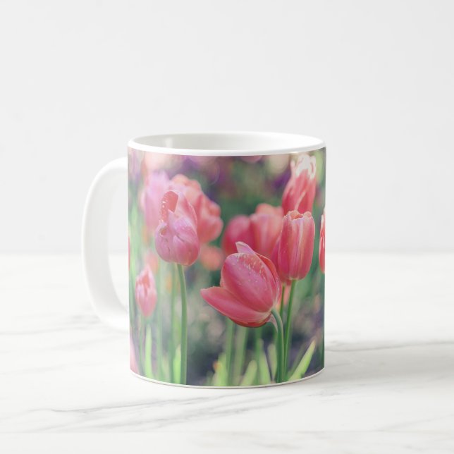 Rosa Tulips Garden Kaffemugg (Framsida vänster)
