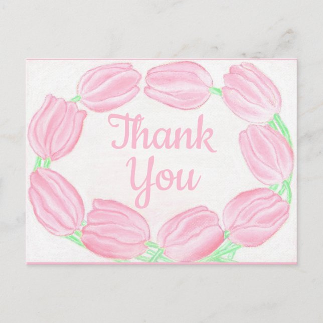 Rosa Tulips Gräns ~Tack-kort Vykort (Framsida)