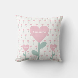 Rosa Tulips Hearts Namn Kärlek Hope Cute Girly Kudde