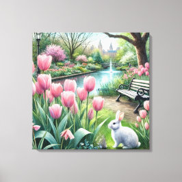 Rosa Tulips i Park Canvastryck