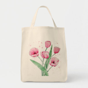 Rosa Tulips i vattenfärger Tygkasse