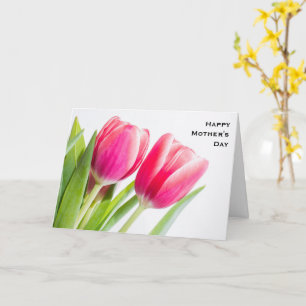 Rosa Tulips med Grönt Löv Foto Birthday Kort