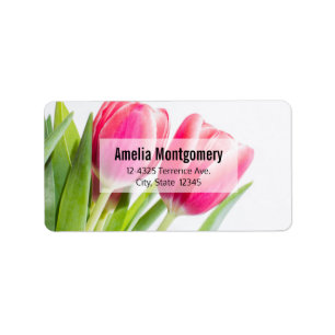 Rosa Tulips med Grönt Löv Photo Adress Adressetikett