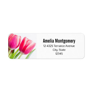 Rosa Tulips med Grönt Löv Photo Adress Returadress Etikett