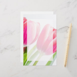 Rosa Tulips med Grönt Löv Photo Brevpapper