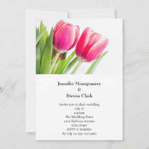Rosa Tulips med Grönt Löv Photo Bröllop Inbjudningar