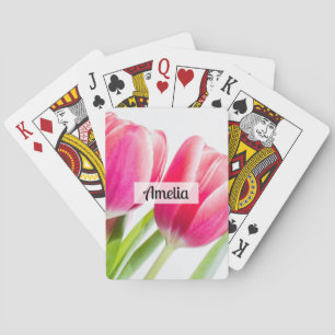 Rosa Tulips med Grönt Löv Photo Casinokort