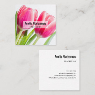 Rosa Tulips med Grönt Löv Photo Fyrkantigt Visitkort