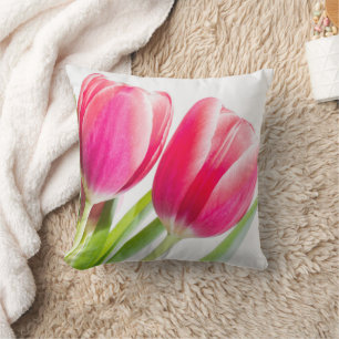Rosa Tulips med Grönt Löv Photo Kudde